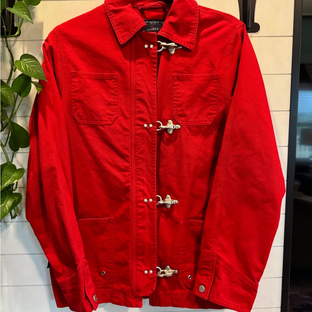 Lauren Ralph Lauren Red Jean Jacket with Toggle Closure